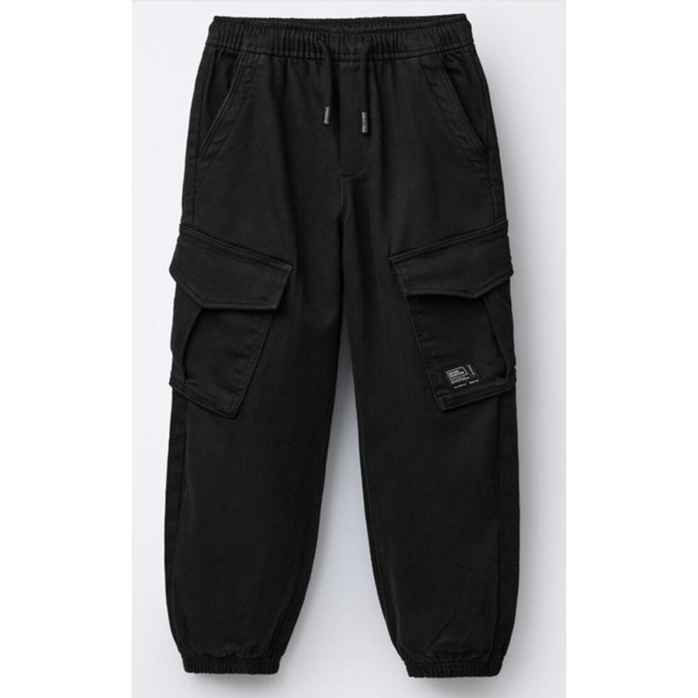Zara Kids Boys Label Cargo Jogger Pants Black Size 7